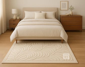 Alfombra de lana tejida a mano / Textura alta y baja en color beige crema