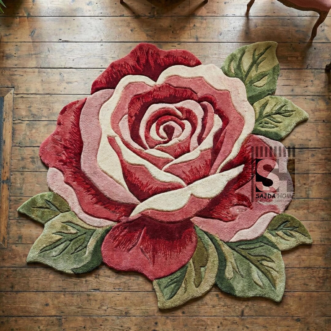 Hand-tufted 3D Rose Shaped Wool Rug – Irregular Floral Area Carpet - Etsy