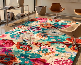 Hand Tufted  Flower Rug – Soft Wool-Feel Accent Carpet