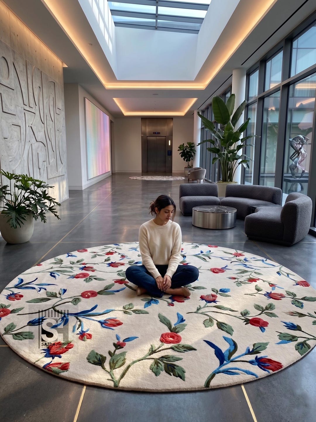 Hand-tufted Round Floral Area Rug | 3D Raised Sculpted Botanical Carpet ...