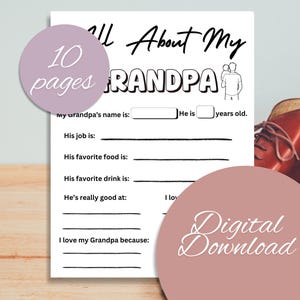 All About My Grandpa Coloring Pages | Sentimental Father&#39;s Day Gift from Kids | Digital Download | Last Minute Father&#39;s Day | Printable.