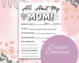 All About My Mom Printable: Sentimental Fill-In Gift from Kids (Digital Download)