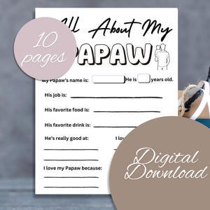 Alles über meine Papaw Malvorlagen | Sentimentales Vatertagsgeschenk von Kindern | Digitaler Download | Last Minute Vatertag | Druckbar.