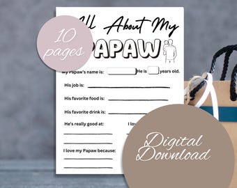 All About My Papaw Coloring Pages | Sentimental Father's Day Gift from Kids | Digital Download | Last Minute Father's Day | Printable.