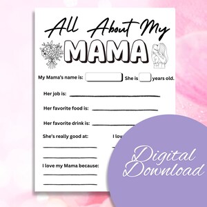Tutto sulla mia mamma / Regalo sentimentale per la festa della mamma dai bambini / Regalo di compleanno / Download digitale / Regalo dell'ultimo minuto / Stampabile.