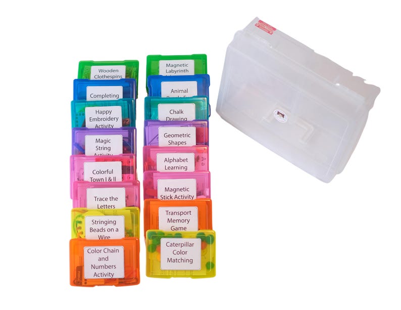 Activity Boxes Libraries Montessori Activity Box: 16 Learning Sets With Carrying Case - Etsy