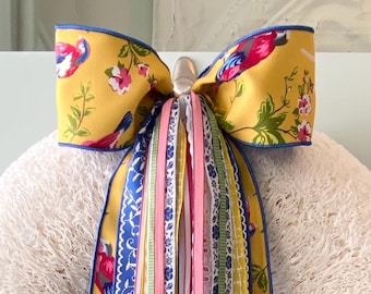 Conjunto de cintas de flor de cerezo y pájaro azul para corona con clip metálico adjunto