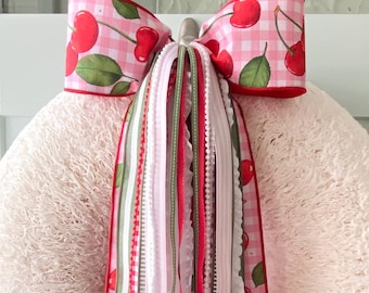 Paquete de cintas con forma de cereza y lazo para corona, con clip metálico incorporado, 28-30 pulgadas.