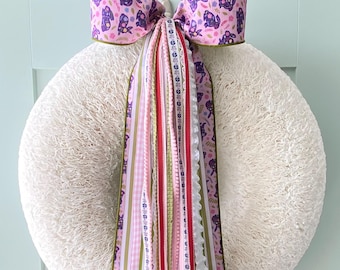 Juego de cintas de Pascua para corona. Lazo de conejito con clip metálico.