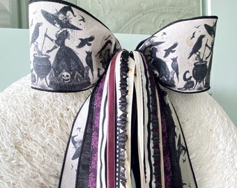 Moody Halloween Witch Ribbon Bundle With A Bow For A Wreath With Attached Metal Clip
