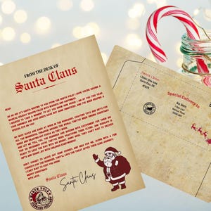 Carta de Papá Noel, sobre de Papá Noel, desde el escritorio de Papá Noel. Carta editable de Papá Noel, carta personalizada, papelería oficial con membrete de Papá Noel.