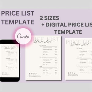 Editable Beautician Price List Template for small business | Canva Price List  | Digital Pricing for Salon | White Minimalist Printable