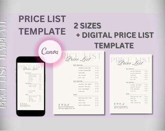 Editable Beautician Price List Template for small business | Canva Price List  | Digital Pricing for Salon | White Minimalist Printable