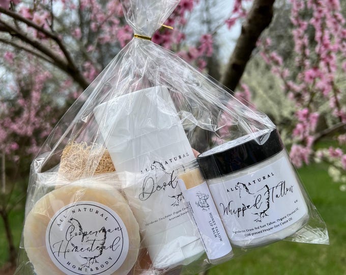 Deluxe Tallow Skincare Gift Set: Whipped Tallow Moisturizer Lotion, Soap, Deodorant, Lip Balm