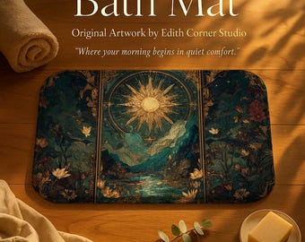 Alfombra de baño Art Déco Celestial, suave y antideslizante, con espuma viscoelástica y un diseño de fantasía con rayos de sol.