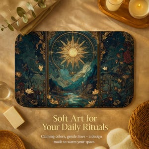 Tapete de Banho Celestial Art Déco, Tapete de Banheiro Macio de Espuma Viscoelástica Antiderrapante, Design Estético de Raios de Sol Fantásticos imagem 9