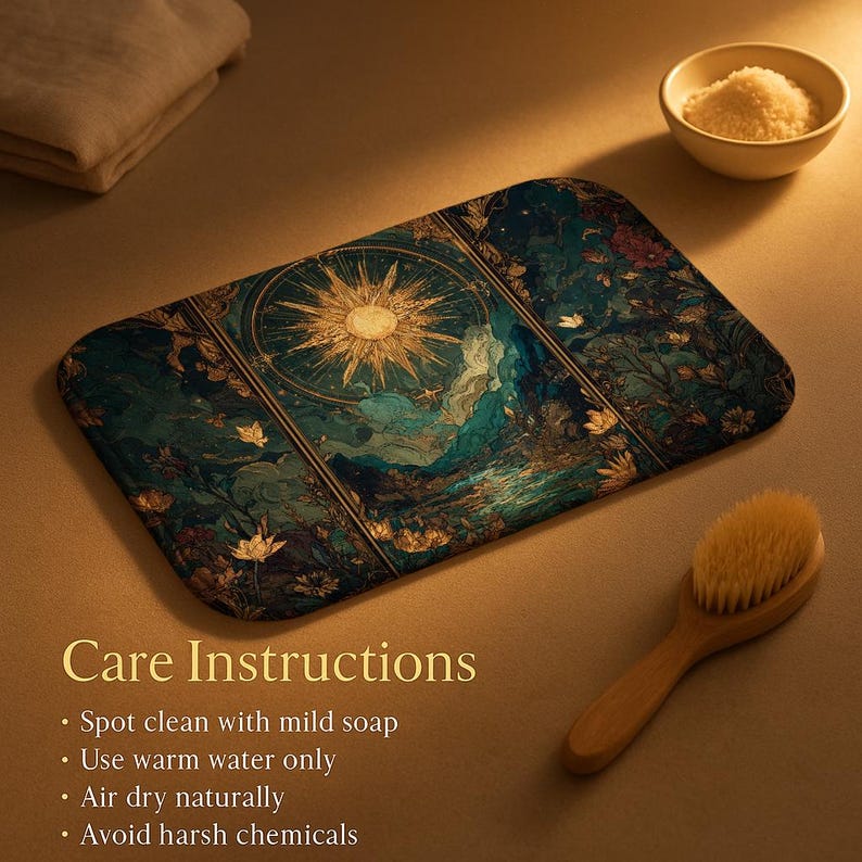 Tapete de Banho Celestial Art Déco, Tapete de Banheiro Macio de Espuma Viscoelástica Antiderrapante, Design Estético de Raios de Sol Fantásticos imagem 6