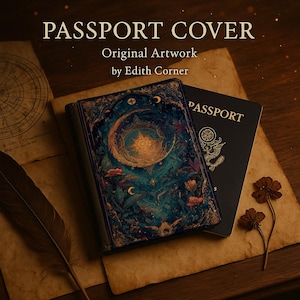 Celestial Passport Cover, Cute RFID Case, Blooming Compass, Travel Gift for Him or Her, Designer Passport Holder, Birthday or Graduation