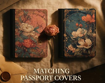 Conjunto de Porta-Passaportes Floral para Casal: Carteiras RFID Rosa e Índigo