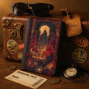 Vintage Passport Holder Gothic Architecture, RFID passport Wallet, Floral Designer Passport Cover for Men and Women, Cute Travel Accessory