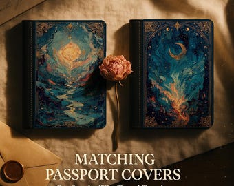 Conjunto de capas para passaporte celestial, Fonte Astral e Arquivo Iluminado pela Lua, carteira RFID