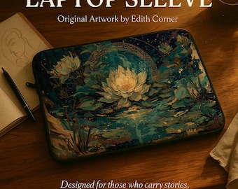 Funda para portátil Lotus Lake, diseño floral celestial, interior acolchado de forro polar