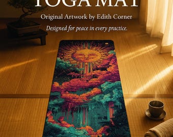 Esterilla de yoga de espuma Psychedelic Radiance de 6 mm, 24 x 72 cm, superficie de ante y goma antideslizante.