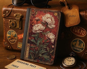 Cartera de viaje de piel sintética con RFID y diseño vintage de peonía escarlata