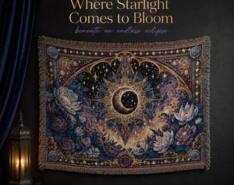 Manta tejida celestial, manta de loto eclipse, decoración gótica fantástica para dormitorio