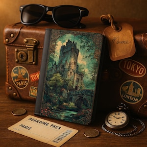 Vintage Passport Holder The Celtic Fortress, RFID passport Wallet, Designer Passport Cover for Men and Women, Cute Travel Accessory
