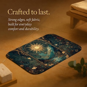 Tapete de Banho Celestial Art Déco, Tapete de Banheiro Macio de Espuma Viscoelástica Antiderrapante, Design Estético de Raios de Sol Fantásticos imagem 7