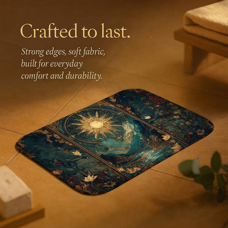 Tapete de Banho Celestial Art Déco, Tapete de Banheiro Macio de Espuma Viscoelástica Antiderrapante, Design Estético de Raios de Sol Fantásticos imagem 7