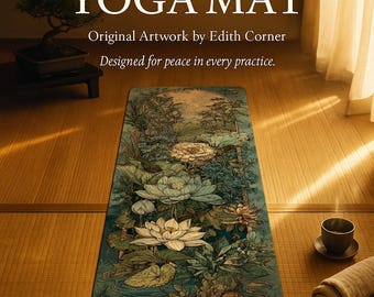 Sacred Lotus Garden Yoga Mat, Anti-Slip Rubber, Meditation Gift