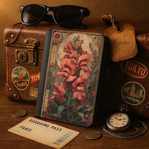 Funda de pasaporte vintage con diseño de dragón y flores, billetera RFID, porta pasaporte con diseño floral para hombre y mujer, un bonito accesorio de viaje.