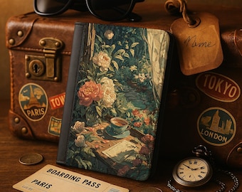 Portapasaporte floral personalizado: Cartera de viaje con diseño de jardín romántico