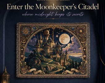 Manta tejida con diseño de castillo de fantasía, manta gótica celestial, decoración estilo academia oscura, Ciudadela del Guardián de la Luna