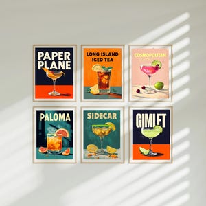Conjunto personalizado de 6 carteles de cócteles, anuncio de cóctel de estilo retro vintage, obra de arte moderna para hogares modernos