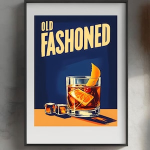 3:4 Ratio Retro Old Fashioned cyfrowa sztuka ścienna, dekoracja wózka barowego, wydruk alkoholu retro, reklama vintage
