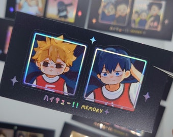 Pegatinas holográficas de vinilo con el emoticono Haikyuu Vol. 1: Combo de miniescenario de anime/ Voleibolistas