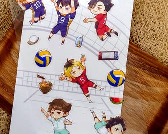 Haikyuu: Hoja de pegatinas transparentes (HQ, Kageyama, Kuroo, Oikawa, Hinata, Bokuto, Kenma, Tsukki, Akaashi, Yamaguchi)