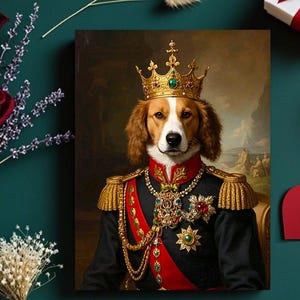 Custom Dog Portrait, Pet Portrait Royal, Vintage Animal Painting, Gift for Dog owner, Funny Pet Lover Gift, Dog Portrait From Photo