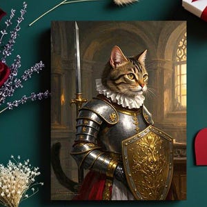 CustomMedieval Pet PortraitPersonalized Dog WarriorWall Art  Cat KnightArtwork Fantasy PetPortrait Home Decor Gift