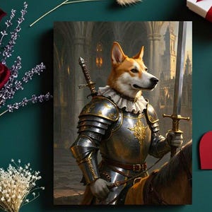 Custom Knight dogportrait, custom petportrait, knight pet,regalpet portrait, regalmilitary,pet portraits, petlover gift, dog lover gift