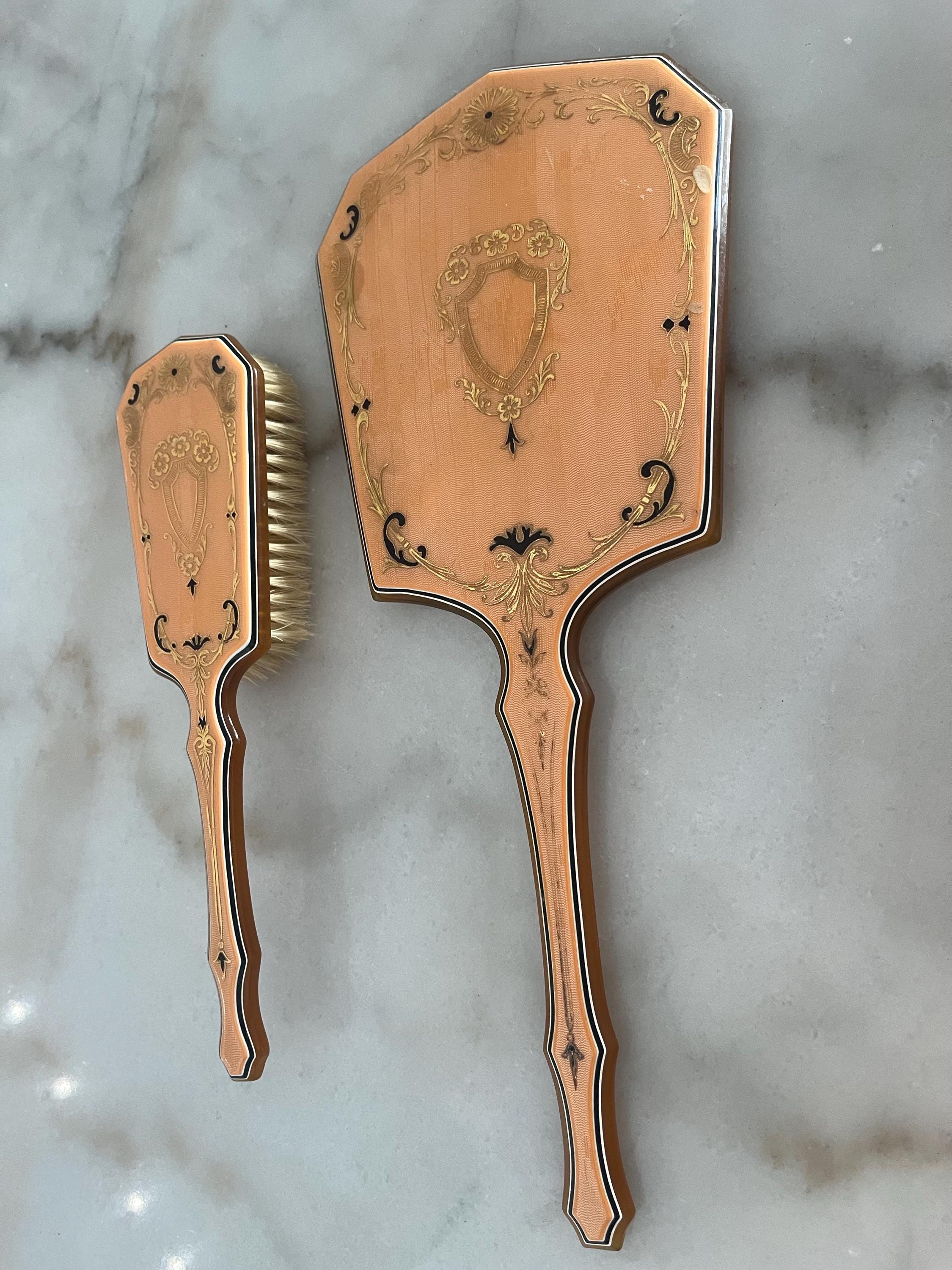 Antique Art Deco Celluloid Vanity Set( Mirror & Hair Brush  display picture 2