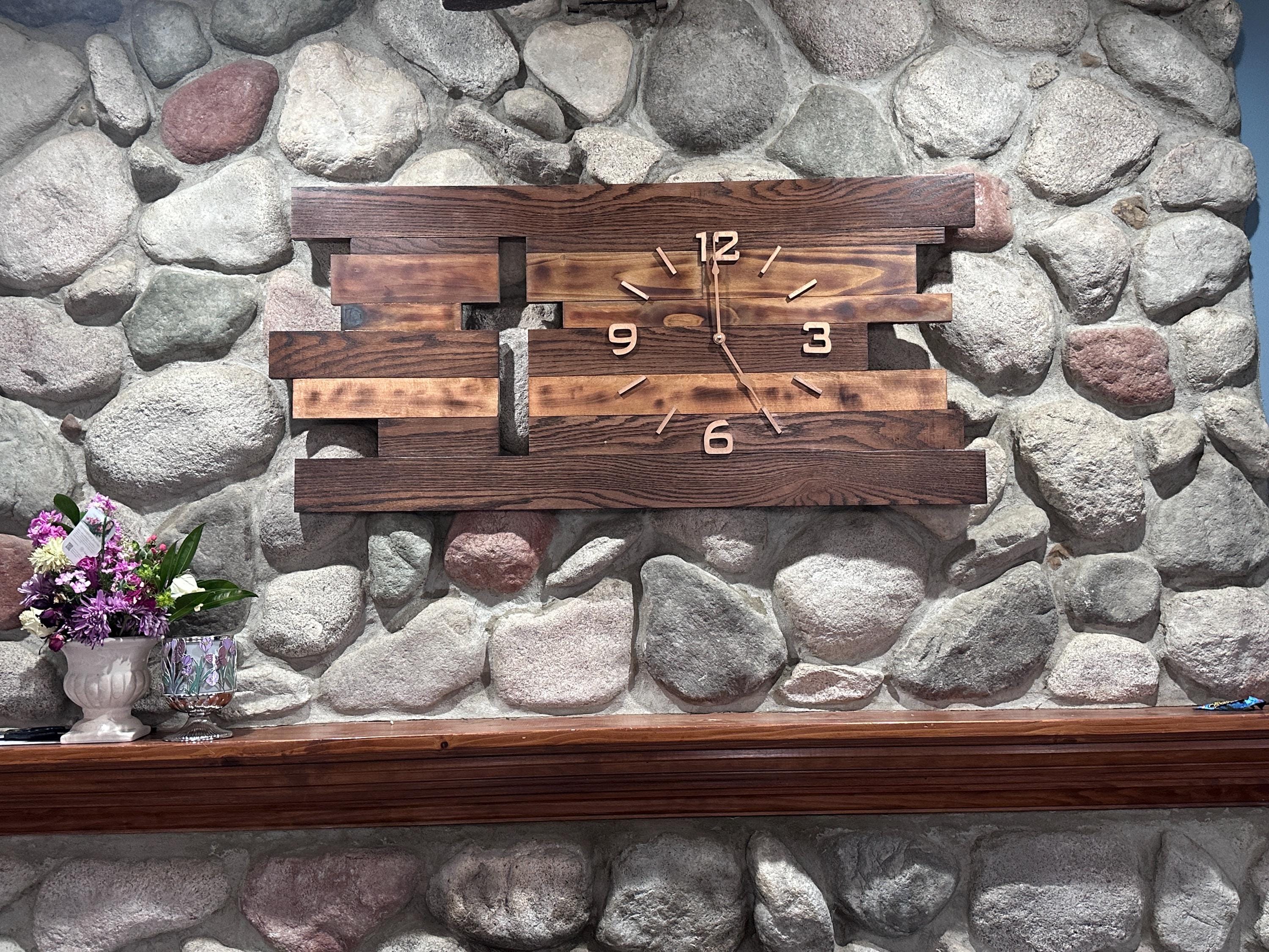Rustic Oak & Pine Wood Cross Wall Clock