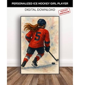 Hockey Player Girl Digital Art Printable Download