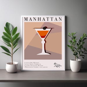 マンハッタン カクテル プリント、ウォール アート、カクテル デコレーション、バー カート アルコール ドリンク デコレーション、印刷可能なプリント、キッチン アート、ダウンロード可能