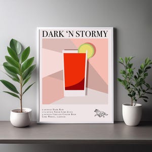 Dark &#39;n&#39; Stormy Cocktail Print, Wall Art, Cocktail Decor, Bar Cart Alcohol Drink Decor, Printable Prints, Kitchen Art, downloadable