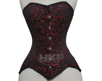 Brocade Overbust Corset: Steel Boned Lace-Up Waist Trainer