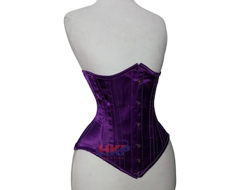 Satin Underbust Corset: Steel Boned Waist Trainer, Gothic Renaissance Costume
